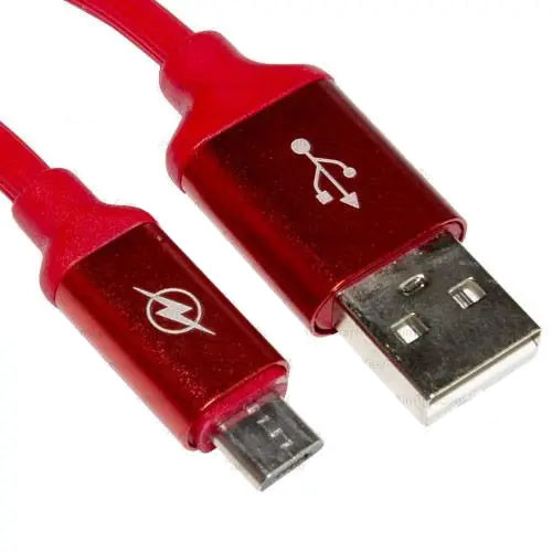 Шнур штекер USB А - штекер micro USB, с фильтром, прорезиненный, 1м, красный