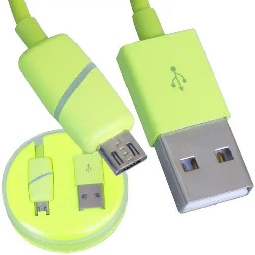 Шнур, штекер USB А - штекер micro USB, в колбі, 1м, салатовий