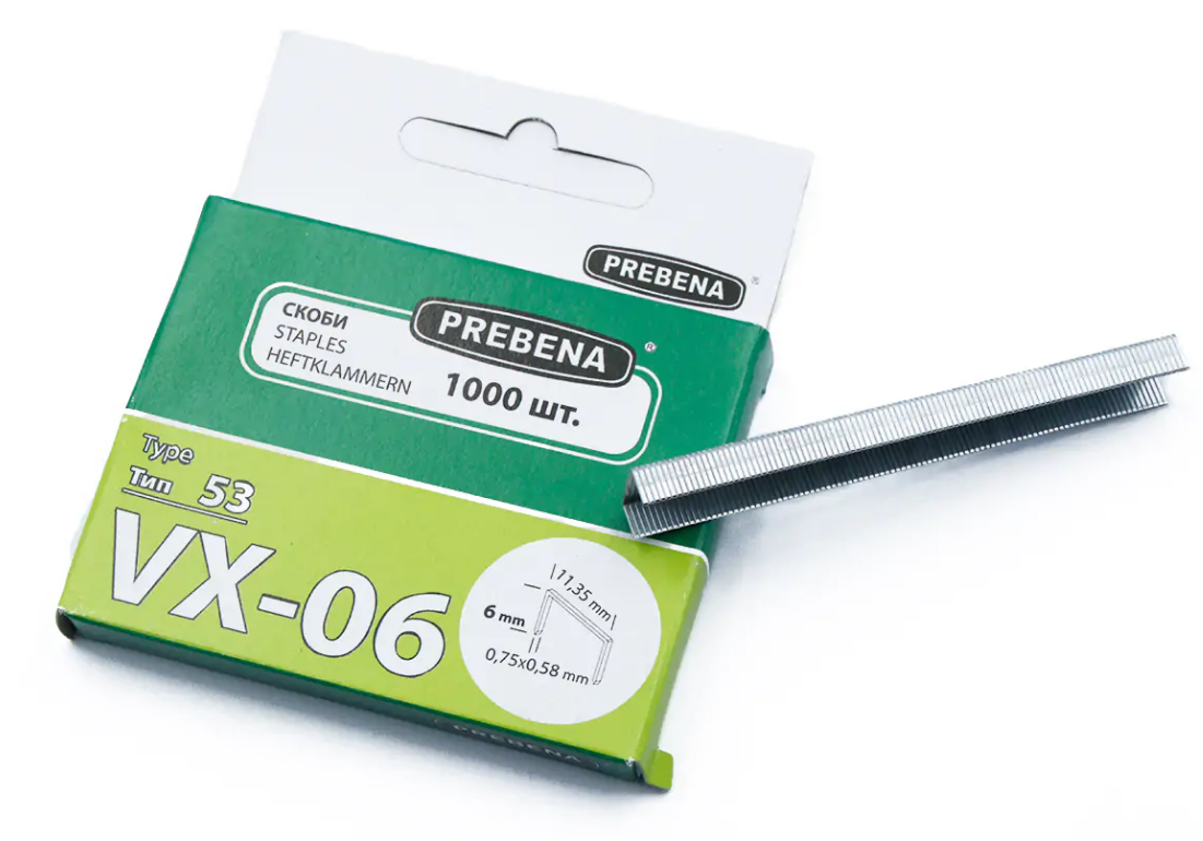 Скоба оббивна Prebena типу VX-06 (для ручних механічних степлерів)