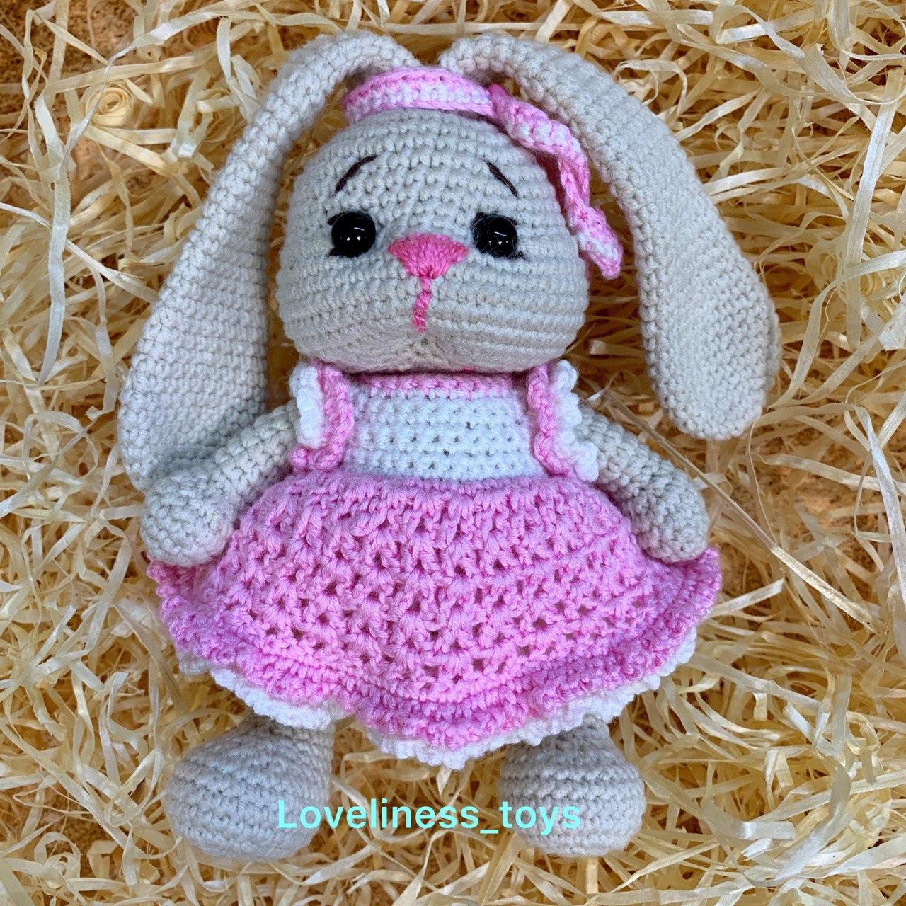 Зайченя (дівчинка) у рожевій сукні з подвійною спідницею, зайченя для дитини, м'яка іграшка