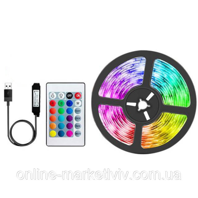 Купити Комплект 2 шт Світлодіодна RGB стрічка 2м, 5050, від USB +