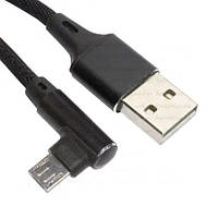 Шнур штекер USB А - штекер micro USB кутовий, в сітці, 1м, чорний