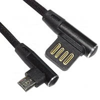 Шнур штекер USB А кутовий - штекер micro USB кутовий, в сітці, 1м, чорний