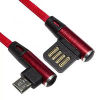 Шнур штекер USB А кутовий - штекер micro USB кутовий, в сітці, 1м, червоний