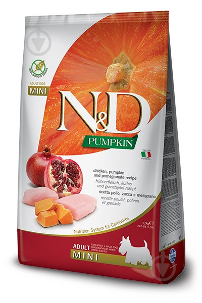 Farmina N&D GF Adult Mini Chicken Корм для дорослих собак дрібних порід з куркою, гарбузом і гранатом 2.5кг
