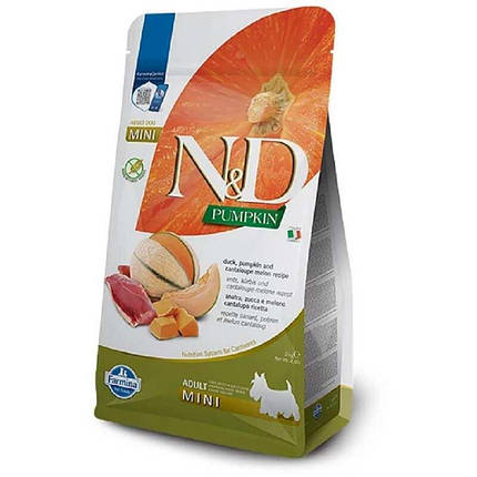 Farmina N&D GF Adult Mini Pumpkin Duck & Cantaloupe Kорм для дорослих собак дрібних порід з качкою, динею 2кг, фото 1