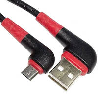 Шнур штекер USB А кутовий - штекер micro USB кутовий, прогумований, 1м, чорний