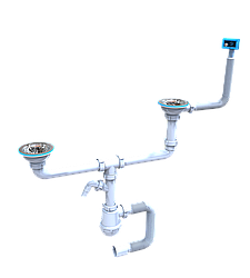 Сифон «Лотос-Мийка BIG DUPLEX-UNIVER» (нержавіючий випуск) з переливом та відведенням для пральної машини