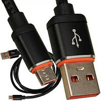 Шнур штекер USB А - штекер micro USB (Samsung), шкіряний, 1м, чорний