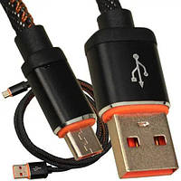 Шнур штекер USB А - штекер miсro USB (Samsung), джинсовый, 1м, чёрный