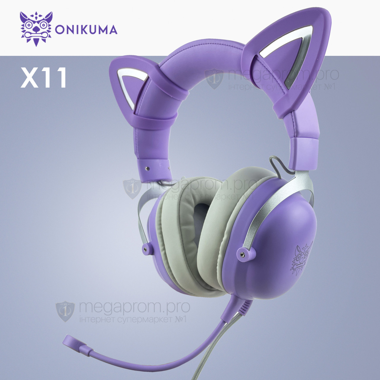 Ігрові навушники з котячими вушками Onikuma X11 з мікрофоном і підсвіткою геймерські навушники