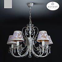 Люстра 5 ламповая с колпаками и хрусталем для зала, спальни, кабинета 12104-3 серии "МЕЛИССА CRYSTAL"