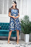 Літня сукня в квіточку розлітайка синя жіноча сукня з коротким рукавом коктейльна сукня з поясом 42-46, фото 4