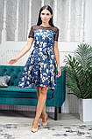 Літня сукня в квіточку розлітайка синя жіноча сукня з коротким рукавом коктейльна сукня з поясом 42-46, фото 2