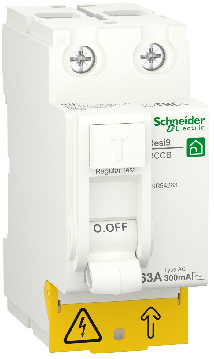 Пристрій захисновго відключення (ПЗВ) 2P 63A 300мА тип АС [R9R54263] RESI9 Schneider Electric, фото 1