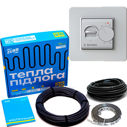 Тепла підлога (комплект) кабель ZUBR DC Cable 17 / (1,0-1,3 м2) 170 Вт і регулятор Terneo mex