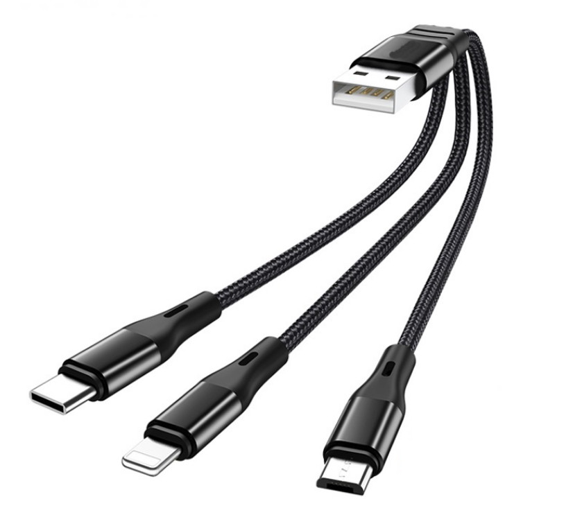 USB кабель Primo X47-1 3-in-1 iPhone / MicroUSB / Type-C короткий 20см - Black