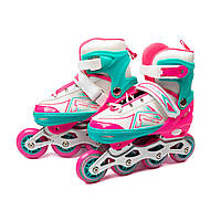 Ролики детские раздвижные Profi, роликовые коньки (35-38) полиуретановые колеса, алюминиевая рама, Розовый