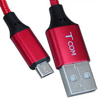 Шнур штекер USB А - штекер miсro USB Samsung, сетка, 1м, красный