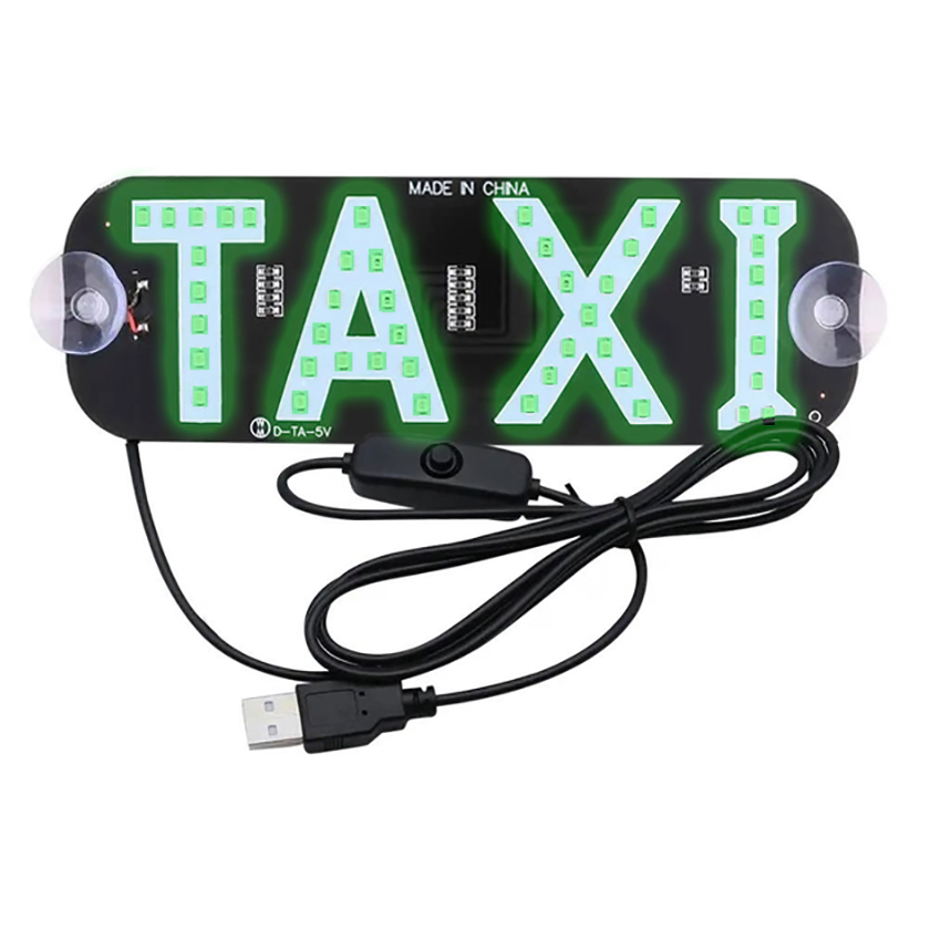 Автомобільна світлодіодна табличка таксі, LED табло TAXI з підсвіткою, з роботою живленням від USB, зелений, фото 1