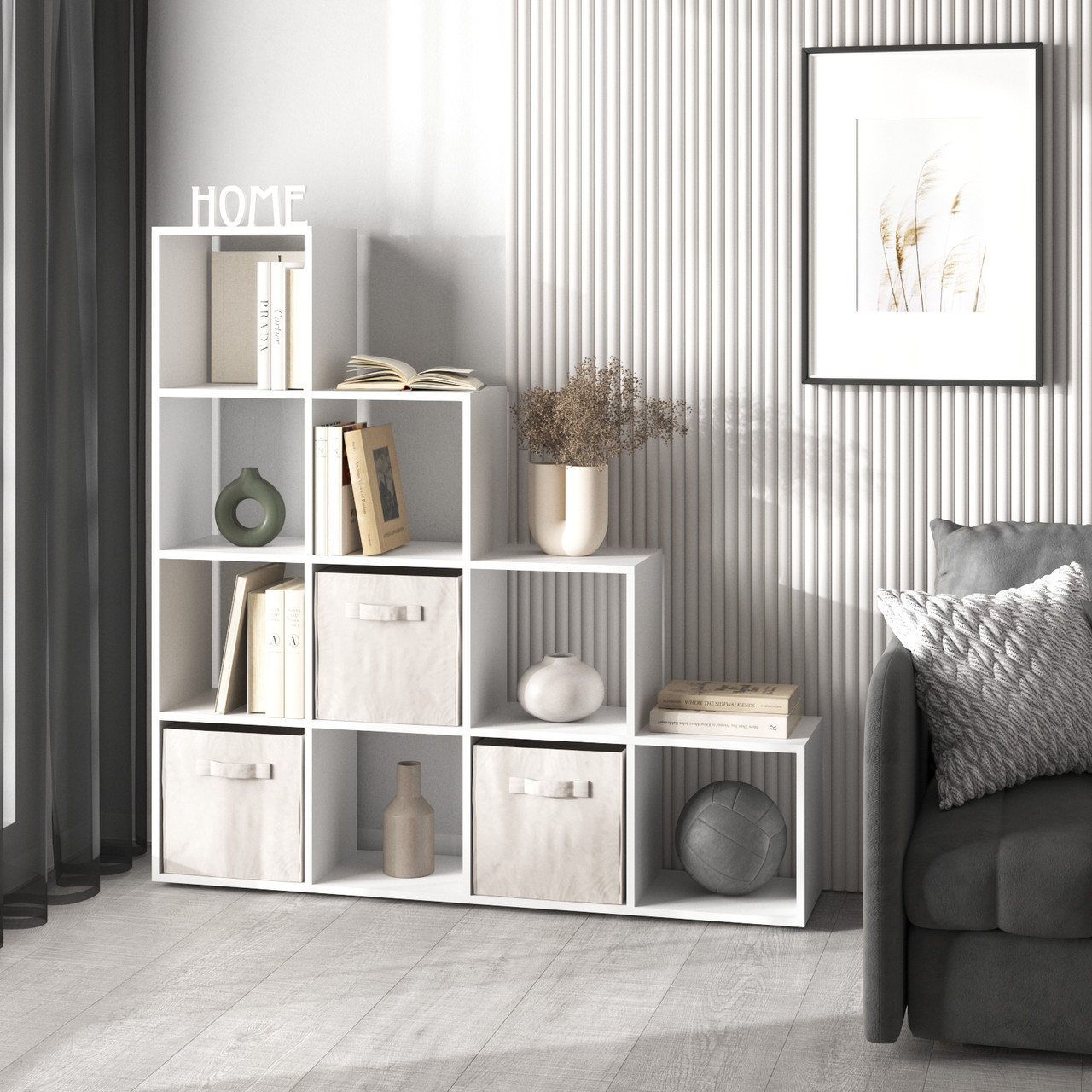 Стелаж VAYS M-40, книжкова полиця з 10 комірками, етажерка для дому, іграшок і декору, ЛДСП, 143×29×143 см, фото 1