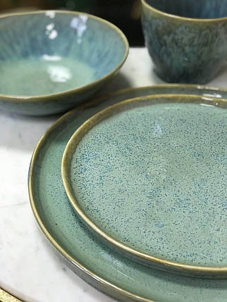 Набір 6 керамічних тарілок сіро-блакитних Ларимар 21 см, фото 2