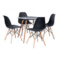 Стіл обідній круглий Bonro + 4 чорних крісла
