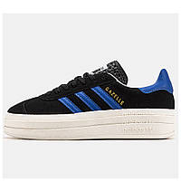 Женские кроссовки Adidas Gazelle Platform Black Blue White, черные замшевые кроссовки адидас газели газель