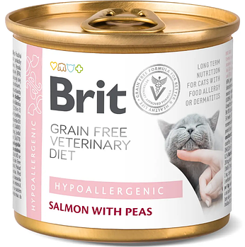 Вологий корм для кішок з харчовою алергією з лососем та горохом Brit VetDiets Hypoallergenic 200 г