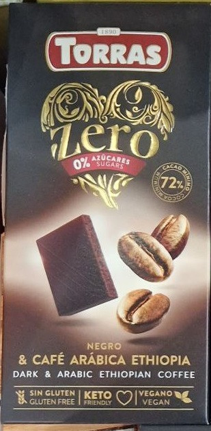 Шоколад Без цукру Torras Zero Negro Cafe Arabica & Ethiopia чорний з кавою 100 г. Іспанія, фото 1