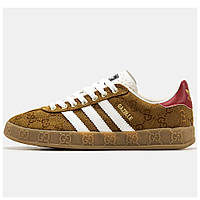 Мужские / женские кроссовки Adidas Gazelle x Gucci Brown White Red, коричневые адидас газели гуччи газель гучи