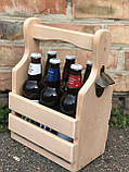 Подарунковий Набір: Дерев'яний Ящик для Перенесення Пива з Вбудованою Відкривалкою Натуральне дерево Вільха, фото 5