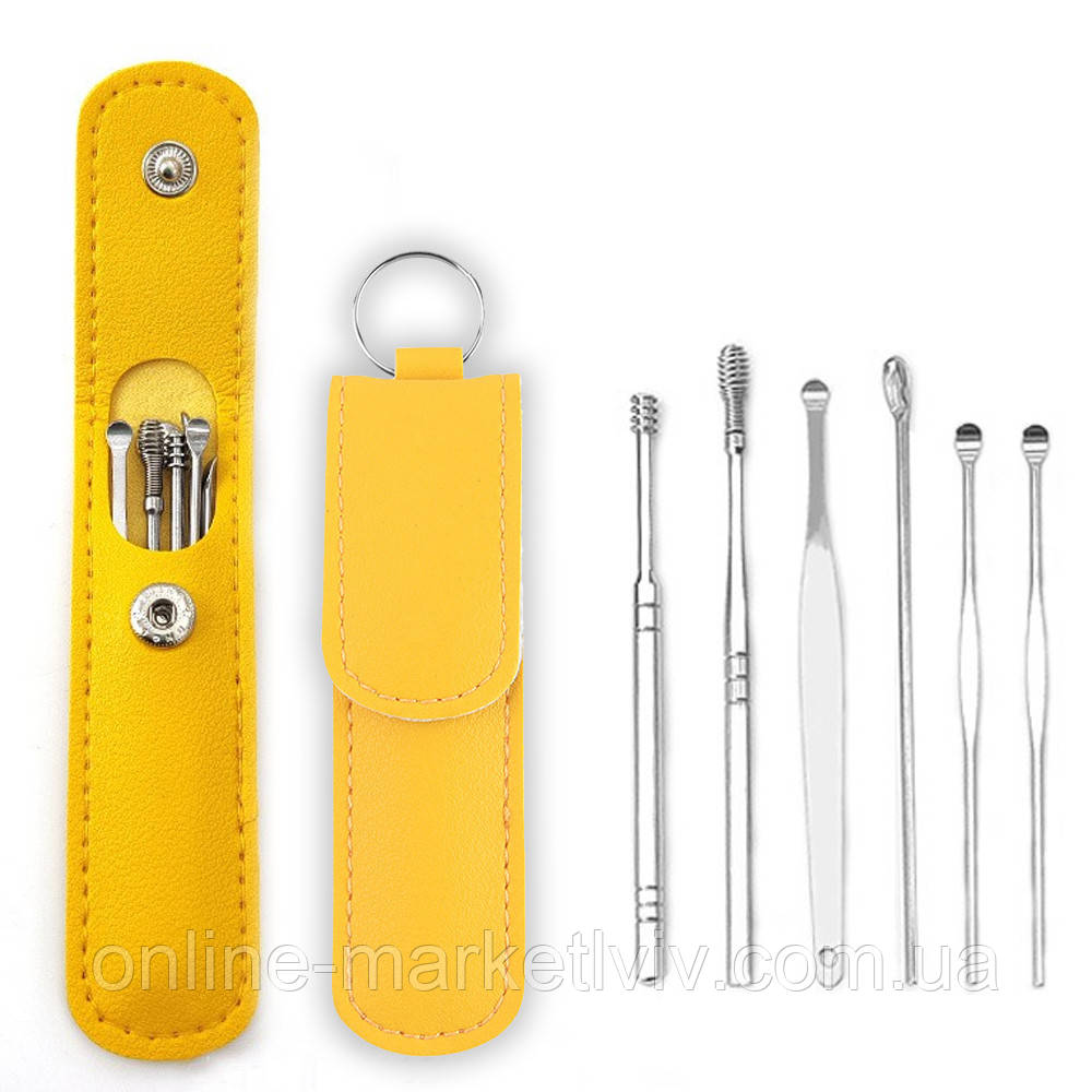 Багаторазові інструменти для чищення вух, 6шт у чохлі TOOL SET, колір Рандом / Набір вушних металевих паличок