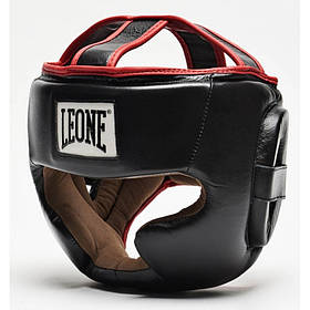 Шолом боксерський шкіряний із захистом щік та підборіддя Leone Full Cover Black M чорний