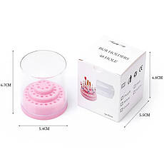Пластикова кругла підставка для фрезерних насадок із кришечкою, на 48 комірок Ніжно-рожевий, фото 3