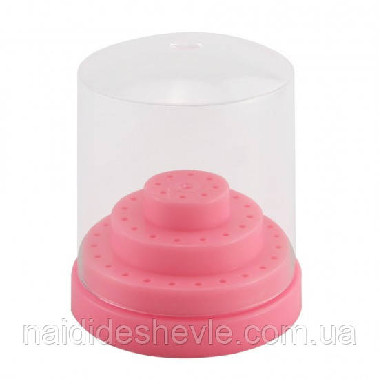 Пластикова кругла підставка для фрезерних насадок із кришечкою, на 48 комірок Яскраво-рожевий