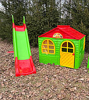 Набір дитячий ТМ Doloni Будиночок XL та гірка велика 243 см, червоно зелений