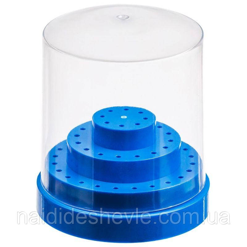 Пластикова кругла підставка для фрезерних насадок із кришечкою, на 48 комірок Синій