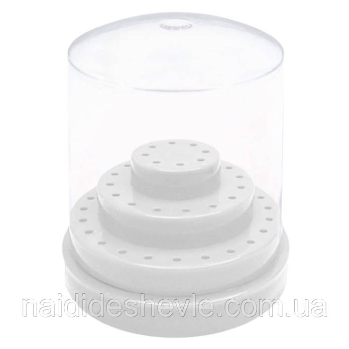 Пластикова кругла підставка для фрезерних насадок із кришечкою, на 48 комірок Білий