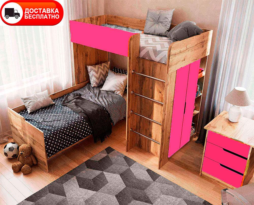 Дитяче ліжко-кімната горище Bed Room 3 корпус Тахо/фасади Малина (рожевий), вибір кольору корпусу та фасадів
