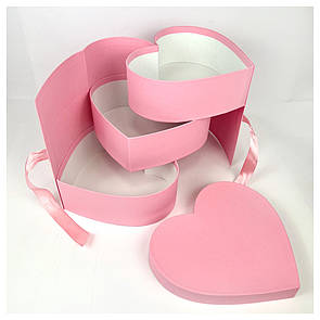 Коробка Серце 3х ярусна подарункова 26*23*25 см рожева