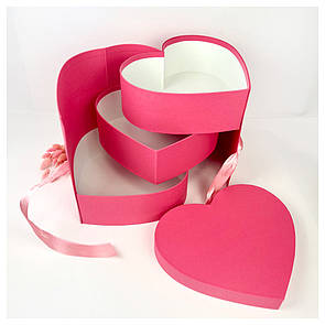 Коробка Серце 3х ярусна подарункова 26*23*25 см малинова