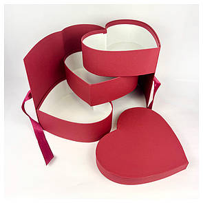 Коробка Серце 3х ярусна подарункова 26*23*25 см бордо