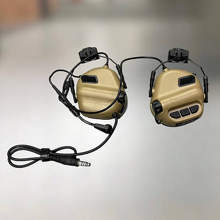Навушники тактичні Earmor M32H Mod3, активні, з кріпленням на шолом і знімним мікрофоном, NRR 22, колір Койот, фото 1