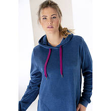 Халат жіночий, cotton 40%/polyester 60%, Longsize-Hood, синій/рожевий, розмір S (82018S)