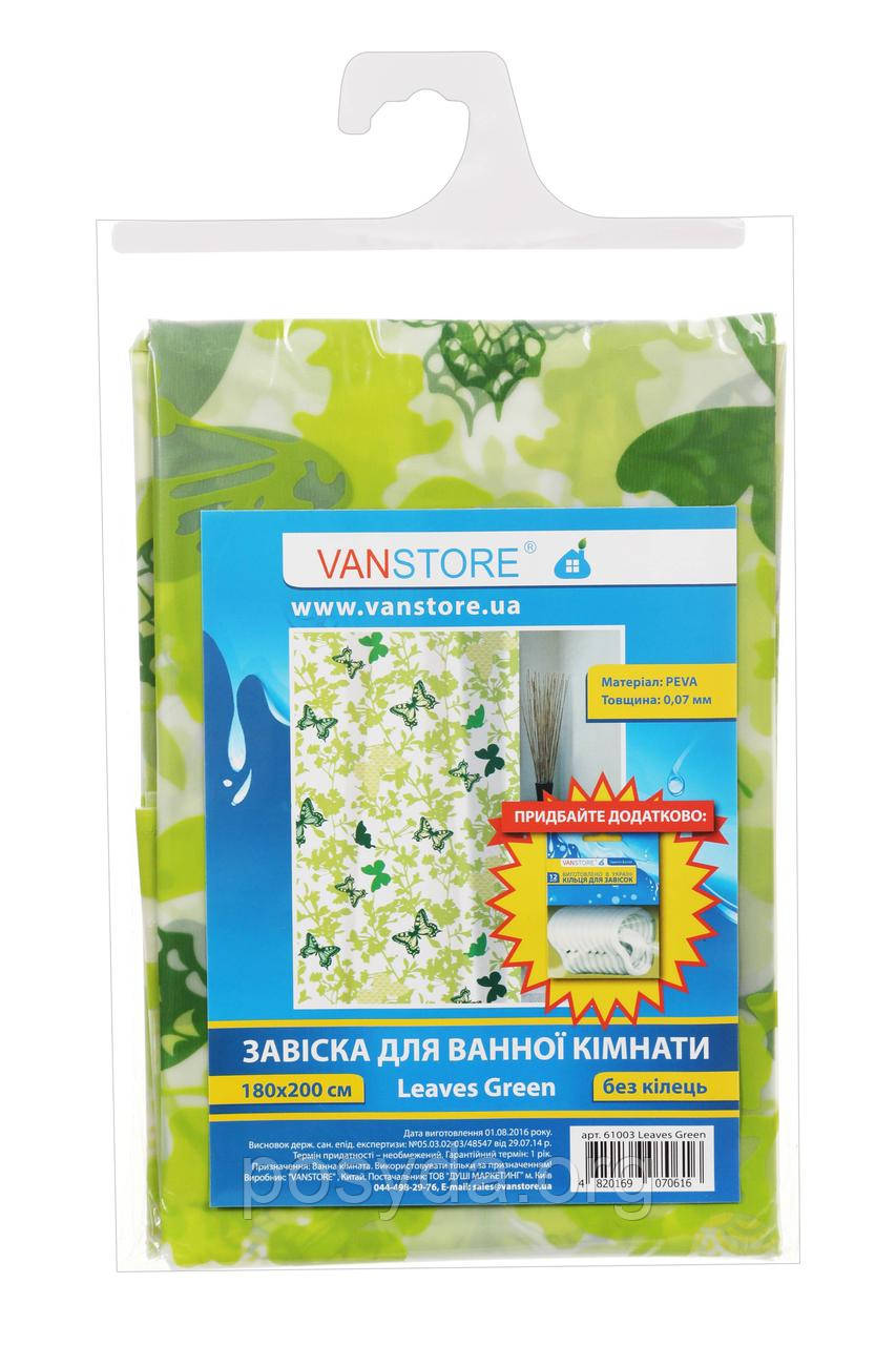 Штора для ванної кімнати Leaves Green 180*200см VA61003