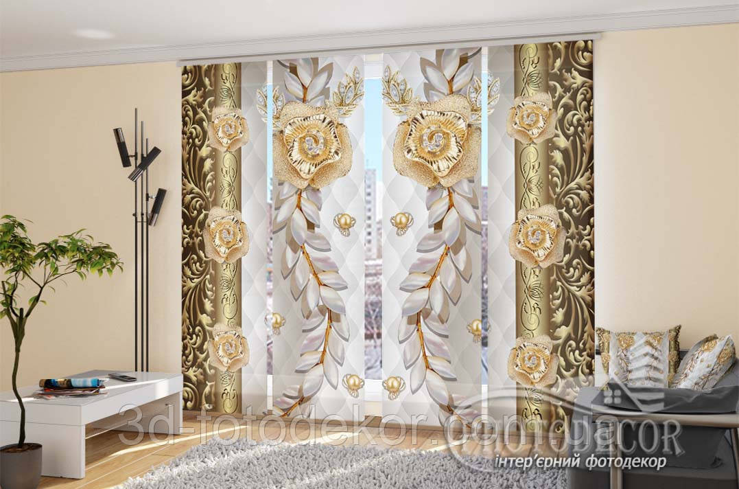 Японські фото штори "3D Троянди та візерунок" - Будь-який розмір. Читаємо опис!