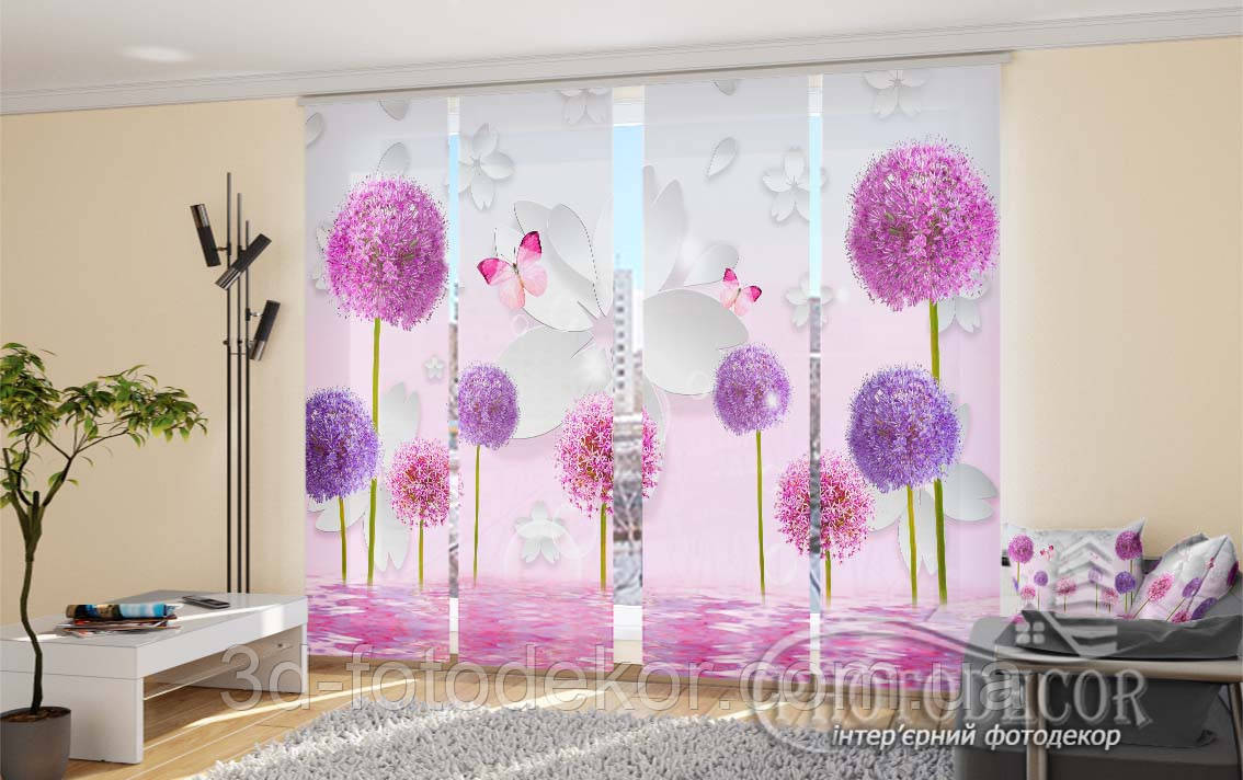 Японські фото штори "3D Квіти та метелики" - Будь-який розмір. Читаємо опис!