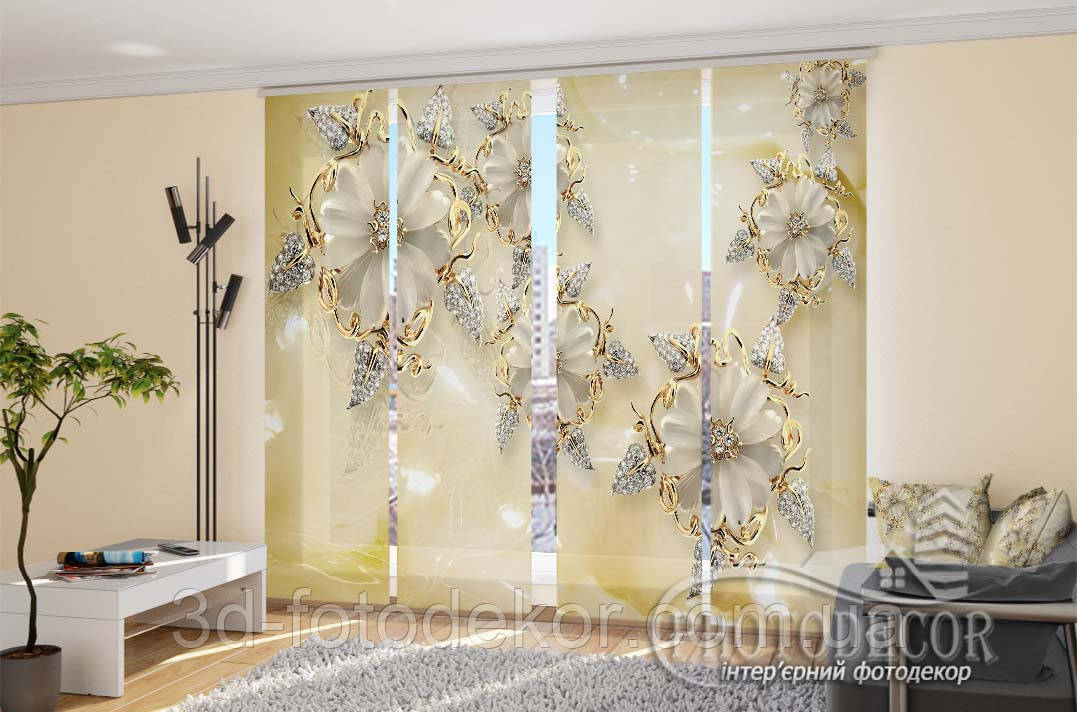 Японські фото штори "3D квіти на мармурі" - Будь-який розмір. Читаємо опис!, фото 1