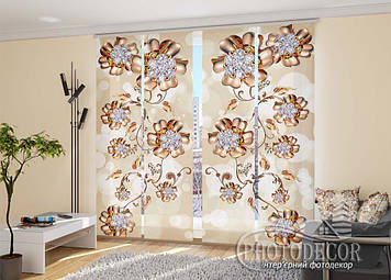 Японські фото штори "3D Квіти з діамантами" - Будь-який розмір. Читаємо опис!